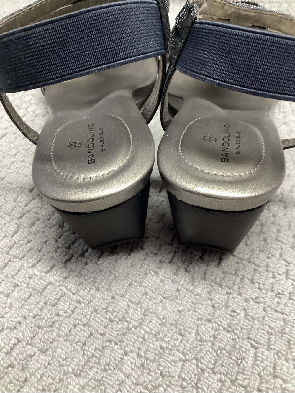 Bandolino Navy Beaded T-Strap Sandals with Blue Gem Accents - Picture 5 of 6
